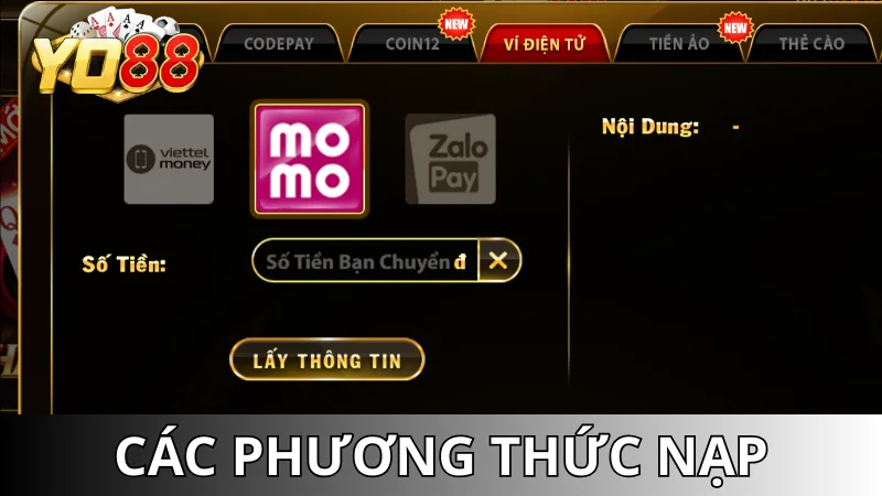 Các phương thức hỗ trợ nạp tiền Yo88 hiện nay